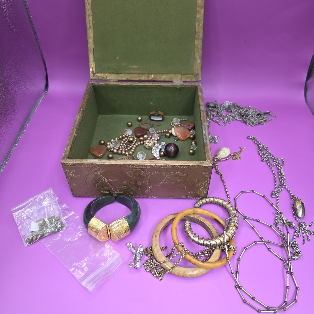 Estate Lot Of Bracelets Necklace Etc And Box